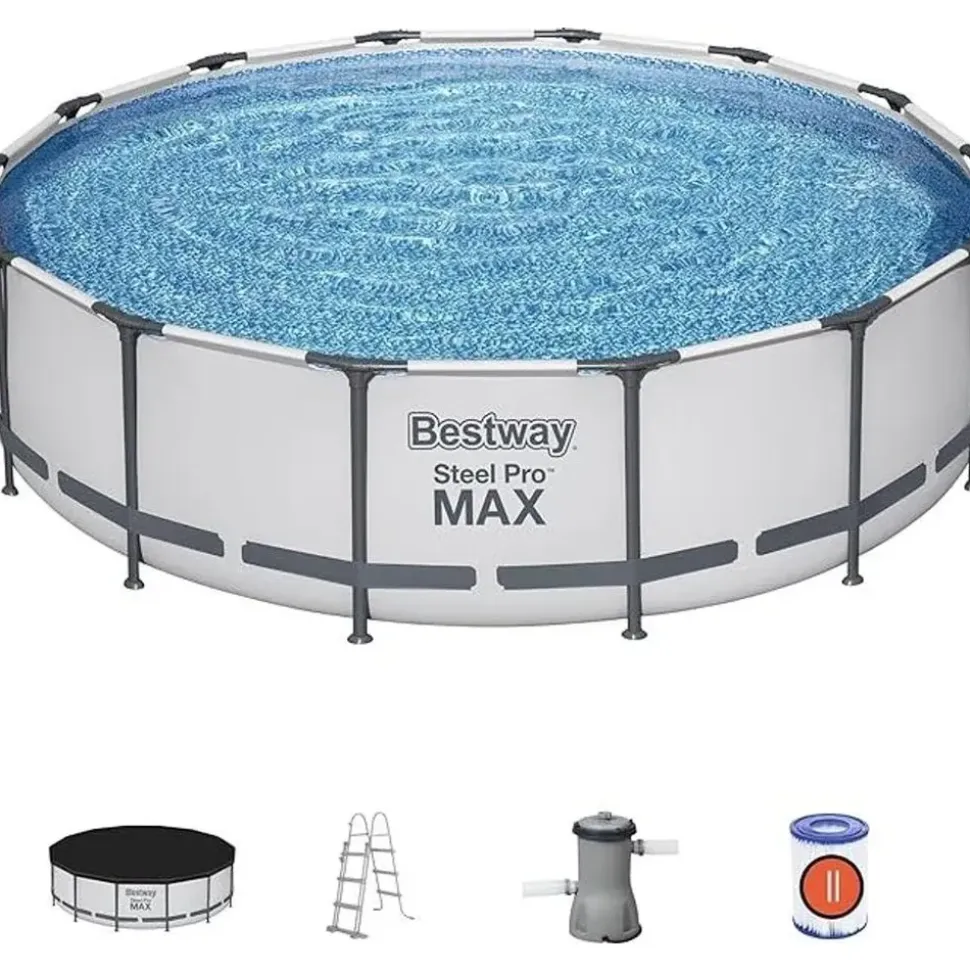 BESTWAY Steel Pro Max Frame Pool Set 366 x 122 cm lichtgrau inkl. Filterpumpe