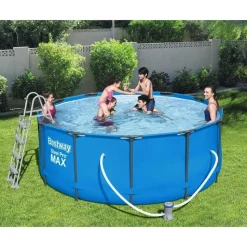 BESTWAY Steel Pro Max Frame Pool Set 366 x 122 cm lichtgrau inkl. Filterpumpe
