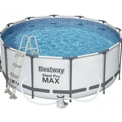 BESTWAY Steel Pro Max Frame Pool Set 366 x 122 cm lichtgrau inkl. Filterpumpe