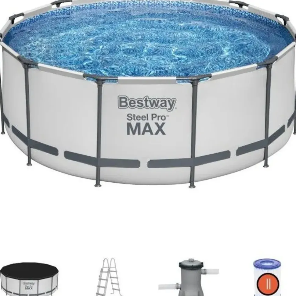 BESTWAY Steel Pro Max Frame Pool Set 366 x 122 cm lichtgrau inkl. Filterpumpe