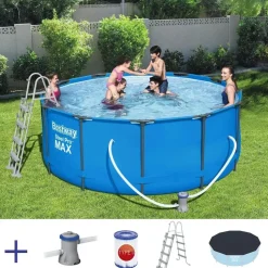 BESTWAY Steel Pro Max Frame Pool Set 366 x 122 cm lichtgrau inkl. Filterpumpe