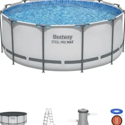 BESTWAY Steel Pro Max Frame Pool Set 366 x 122 cm lichtgrau inkl. Filterpumpe