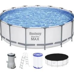 BESTWAY Steel Pro Max Frame Pool Set 457 x 122 cm lichtgrau inkl. Filterpumpe