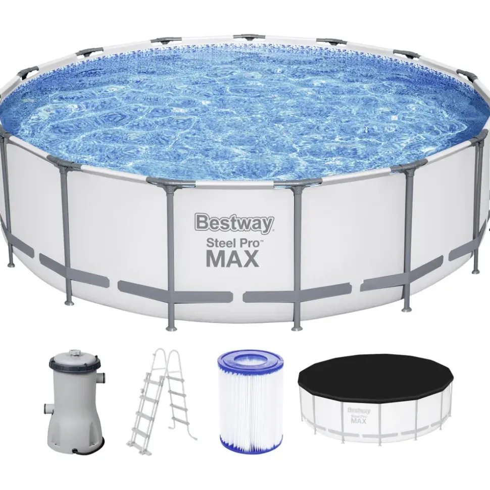 BESTWAY Steel Pro Max Frame Pool Set 457 x 122 cm lichtgrau inkl. Filterpumpe