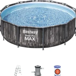 BESTWAY Steel Pro Max Frame Pool Set 366 x 100 cm holzoptik inkl. Filterpumpe