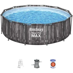 BESTWAY Steel Pro Max Frame Pool Set 366 x 100 cm holzoptik inkl. Filterpumpe