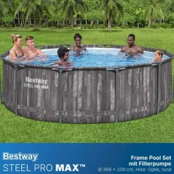 BESTWAY Steel Pro Max Frame Pool Set 366 x 100 cm holzoptik inkl. Filterpumpe