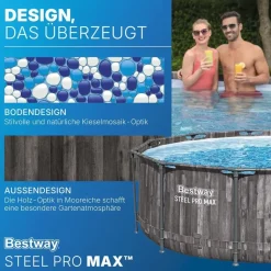 BESTWAY Steel Pro Max Frame Pool Set 366 x 100 cm holzoptik inkl. Filterpumpe