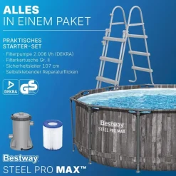 BESTWAY Steel Pro Max Frame Pool Set 366 x 100 cm holzoptik inkl. Filterpumpe