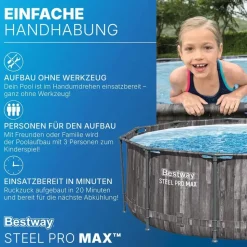 BESTWAY Steel Pro Max Frame Pool Set 366 x 100 cm holzoptik inkl. Filterpumpe