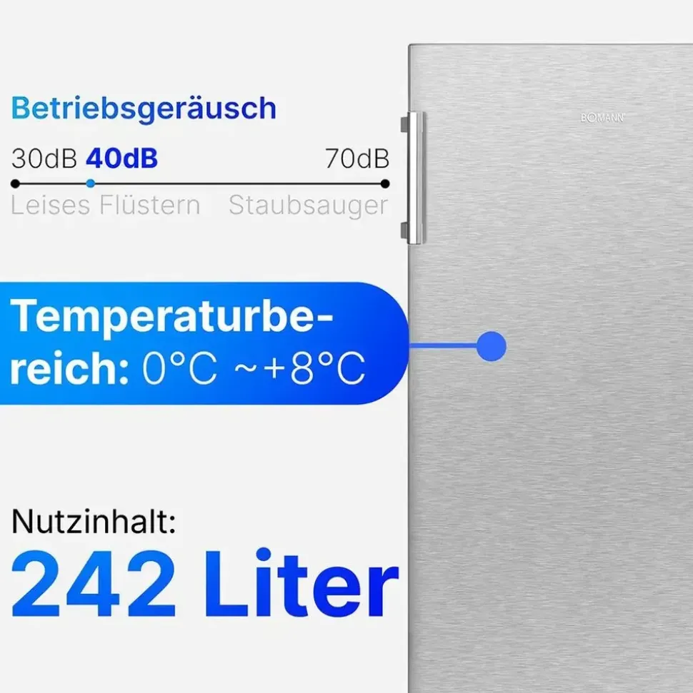 Bomann VS 7316 Kühlschrank (242 l, 1434 mm hoch, Inoxlook)