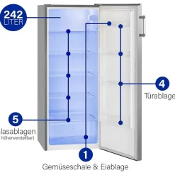 Bomann VS 7316 Kühlschrank (242 l, 1434 mm hoch, Inoxlook)