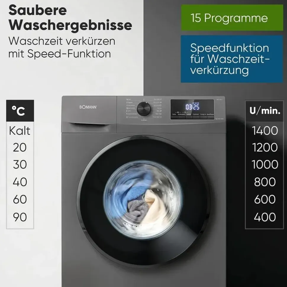 Bomann WA 7175.1 Waschmaschine (7 kg, 1400 U/min) Titan