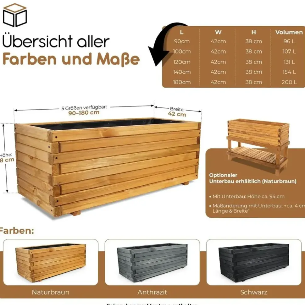 BooGardi Pflanzkasten 140 x 42 x 38 cm Braun