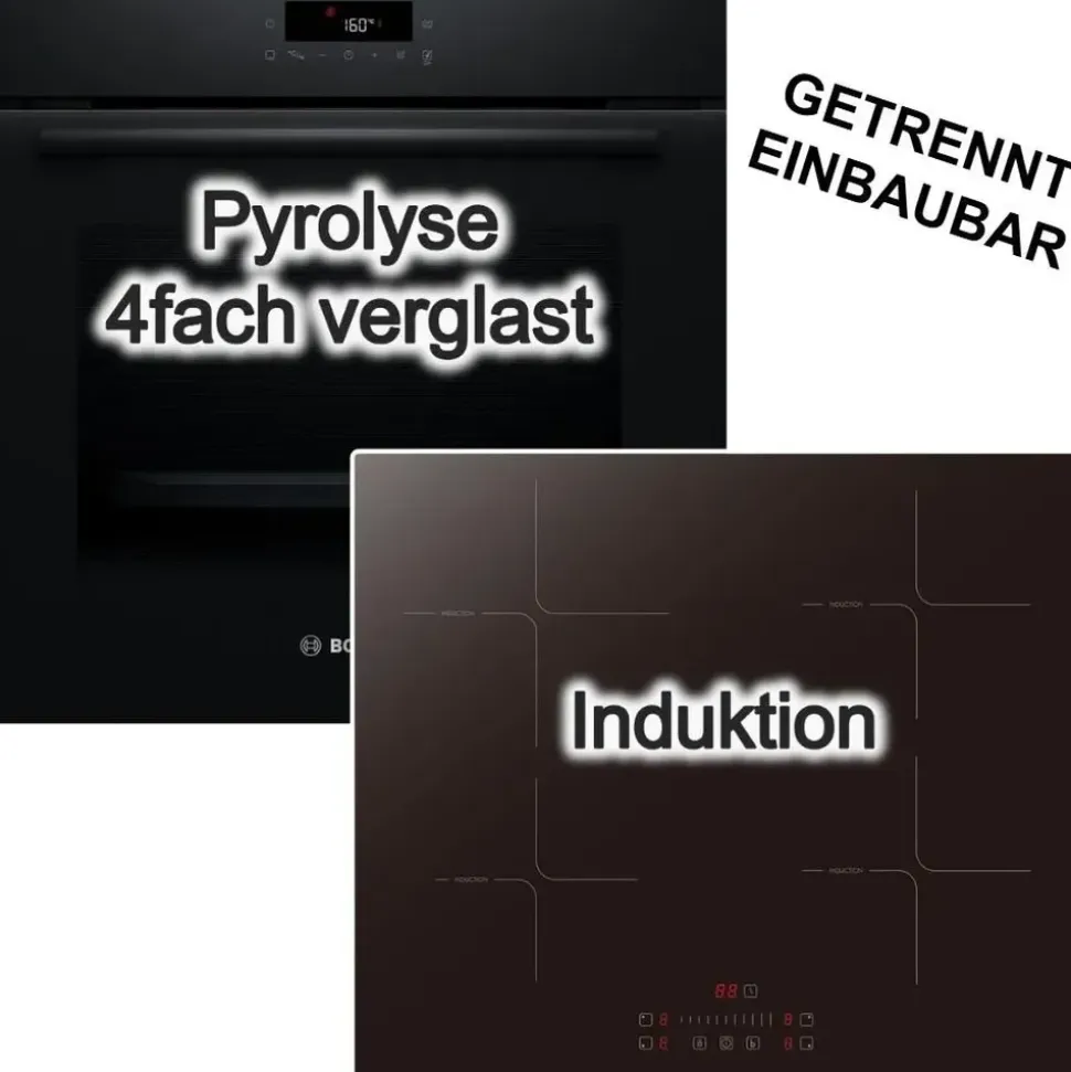 Bosch Herdset Pyrolyse 3D-Heißluft + Induktionskochfeld Booster