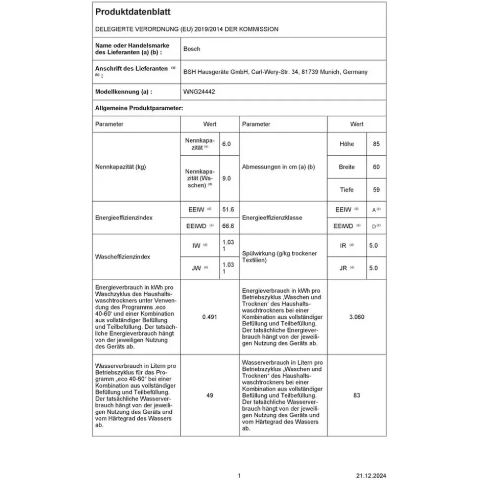 Bosch Serie 6 WNG24442 Waschtrockner (9 kg / 6 kg, 1400 U/min)