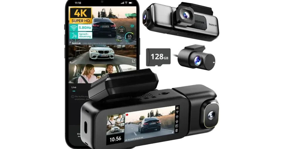 BOTSLAB 4K 3-Kanal Dashcam Auto Vorne Hinten