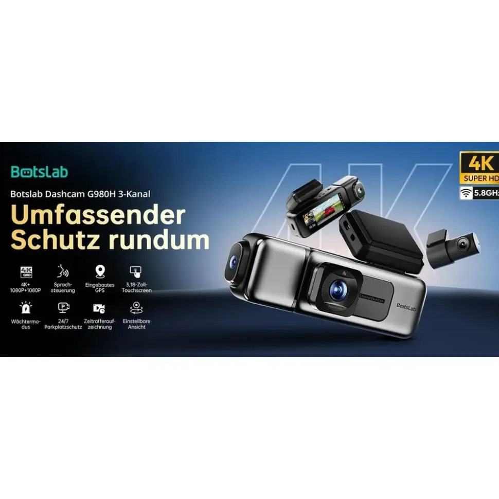 BOTSLAB 4K 3-Kanal Dashcam Auto Vorne Hinten