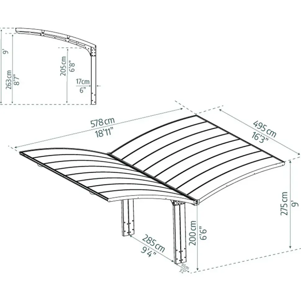 CANOPIA Doppelcarport Arizona Wave 5,80 x 5,00 m anthrazit inkl. UV-Schutz und witterungsbeständig