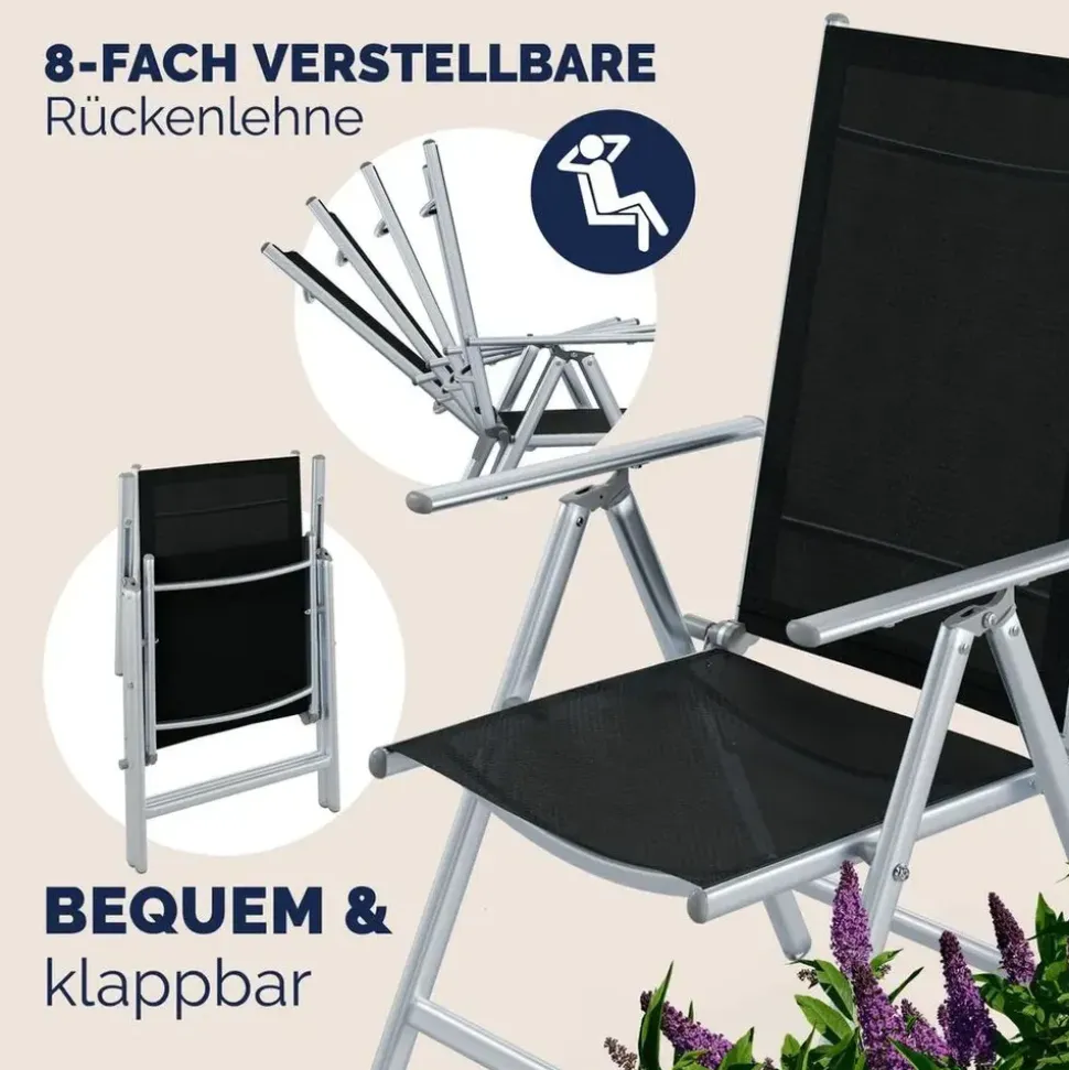 CASARIA Bern Set 9-tlg. Tischplatte Sicherheitsglas schwarz/silber