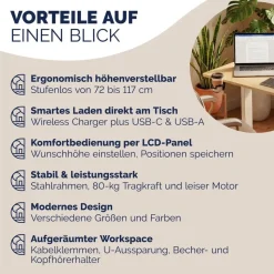 CASARIA Höhenverstellbarer Schreibtisch Beige
