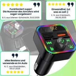 casativo FM Transmitter mit Bluetooth 5 USB-A Ladeports Drahtloser AutoRadio Adapter m. Media Player für den Zigarettenanzünderanschluss