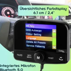 casativo-tech Einfach DAB+ über FM hören - 4in1 Kfz DAB Radio Empfänger mit Bluetooth 5.0, Freisprechanlage & FM Transmitter - Kristallklarer Digital-Sound im