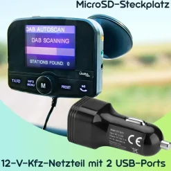 casativo-tech Einfach DAB+ über FM hören - 4in1 Kfz DAB Radio Empfänger mit Bluetooth 5.0, Freisprechanlage & FM Transmitter - Kristallklarer Digital-Sound im