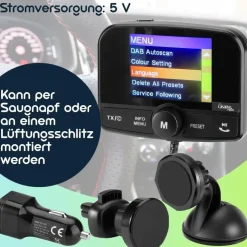 casativo-tech Einfach DAB+ über FM hören - 4in1 Kfz DAB Radio Empfänger mit Bluetooth 5.0, Freisprechanlage & FM Transmitter - Kristallklarer Digital-Sound im