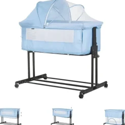 Chipolino Beistellbett 2 in 1 Zen Laufstall Moskitonetz Matratze Räder Bremse blau