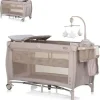 Chipolino Reisebett Bella 2 Ebenen seitlicher Eingang Musikmobile Wickelauflage beige grau