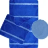 COFI 3-Teilig Bad Garnitur Badematte Badvorleger Wasser absobierend Kleine Streifenmuster rutschfest Blau