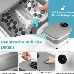 Costway Fußbadewanne klappbar, Fußbad mit Dusche, 60min Timer & 30 Shiatsu-Massagebällen, 35–48°C Heizung, Massagegerät Fußmassage - Weiß/Grau