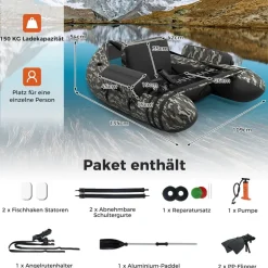 Costway Schlauchboot aufblasbar bis 150kg, Angelboot mit verstellbarer Rückenlehne, Pumpe, Paddel & Gurte, Fischerboot für Erwachsene 135x109x54cm - Grün