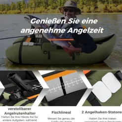 Costway Schlauchboot aufblasbar bis 150kg, Angelboot mit verstellbarer Rückenlehne, Pumpe, Paddel & Gurte, Fischerboot für Erwachsene 135x109x54cm - Grün