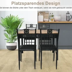 Costway 5 teiliges Esstisch-Set, mit 4 gepolsterten Stühlen, Küchentisch Bistrotisch Esszimmergruppe Sitzgruppe 4 Personen Holz für K... - Schwarz