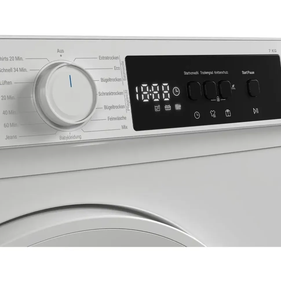 Daewoo TD-BR7GP0WE0-DE Wäschetrockner, 7kg, E, 15 Trockenprogramme inkl. 20-Minuten-Schnelltrockenprogramm, Weiß