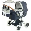 DE CUEVAS TOYS Vintage Puppenwagen mit Regenschirm Blau