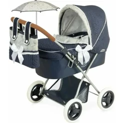 DE CUEVAS TOYS Vintage Puppenwagen mit Regenschirm Blau