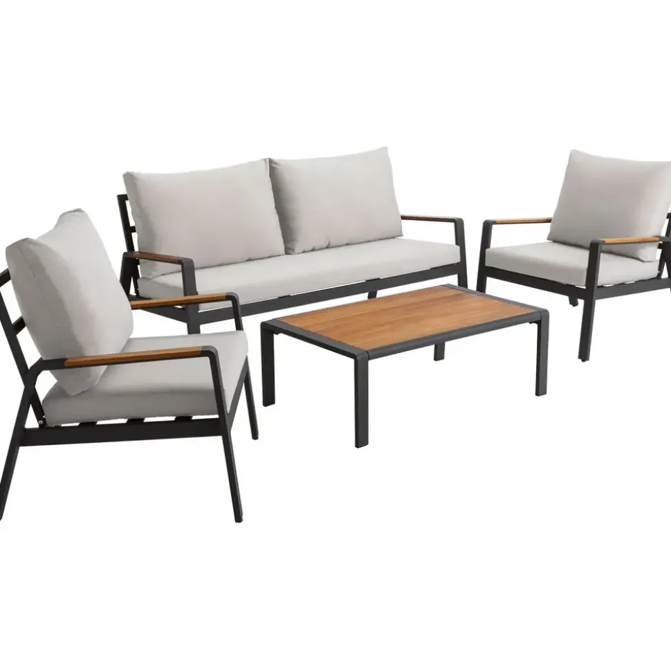 Dehner Milo Garten-Lounge-Set 4-tlg. grau