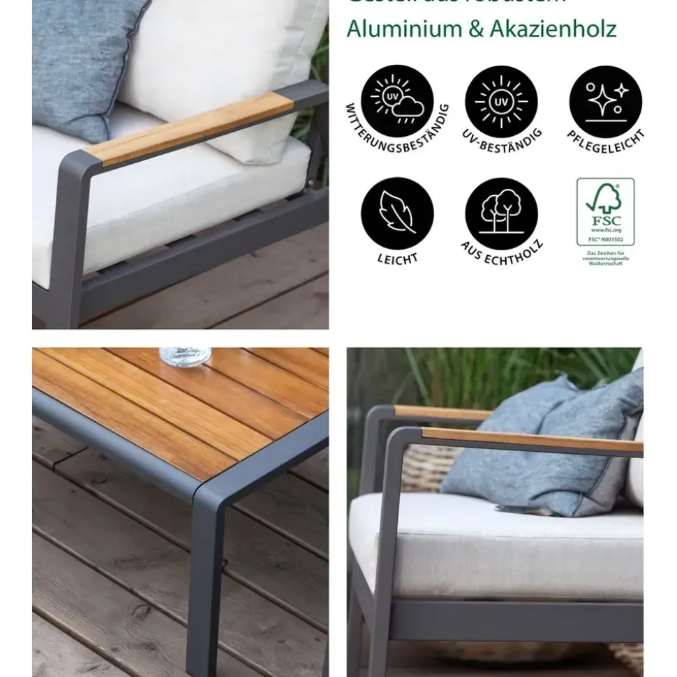 Dehner Milo Garten-Lounge-Set 4-tlg. grau