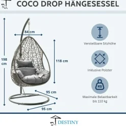 Destiny Hängesessel COCO DROP grau