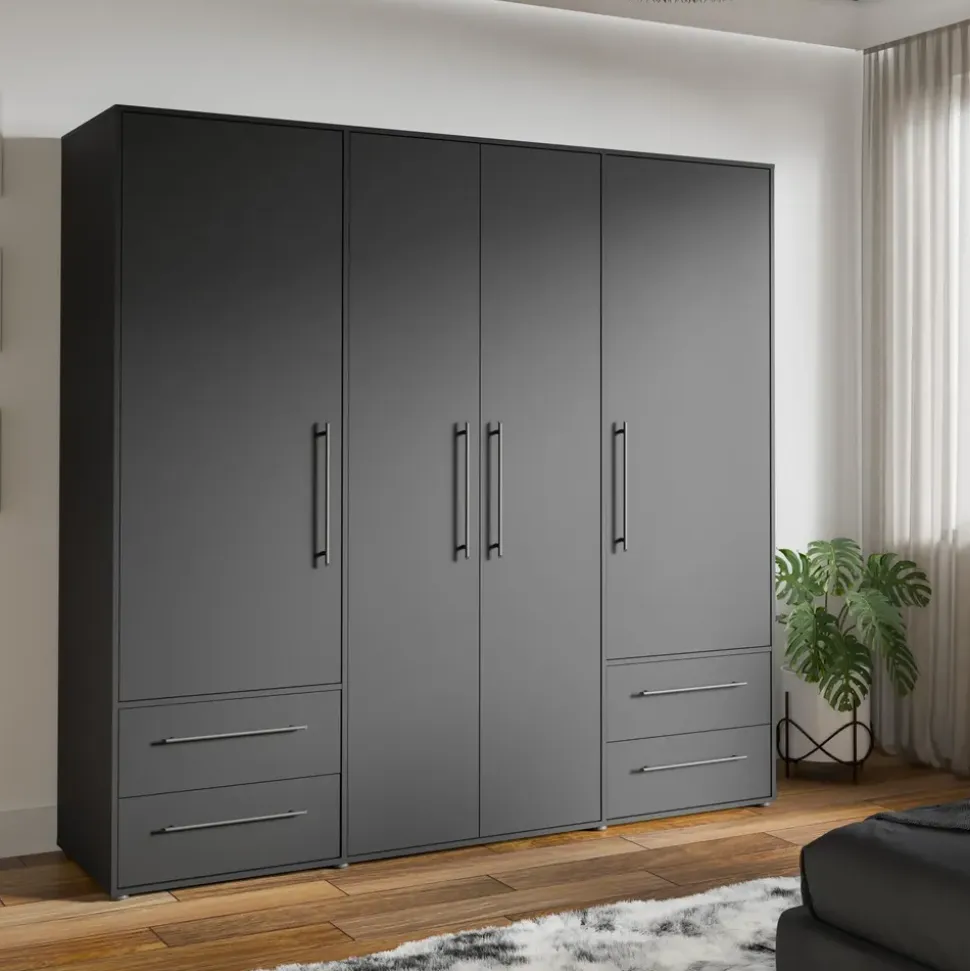 Die Möbelfundgrube Drehtürenschrank Mokkaris 205,9 x 200,1 x 58,8 cm schwarz