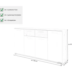 Die Möbelfundgrube Jacky 160 x 85 x 35 cm Weiß