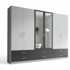 Die Möbelfundgrube Kleiderschrank JANNE mit Spiegel 272 x 211 x 55 cm Weiß/Graphit