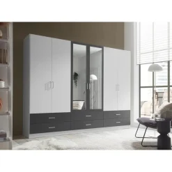 Die Möbelfundgrube Kleiderschrank JANNE mit Spiegel 272 x 211 x 55 cm Weiß/Graphit