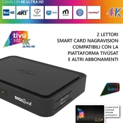 DIGIQuest TiVuSat Smartcard + DIGIQuest Q99 4K Combo Receiver mit WiFi Stick - tivùsat zertifiziert (nicht aktiviert), HEVC HDR, Rai Mediaset LA7, PVR ready, LAN, inkl. HDMI
