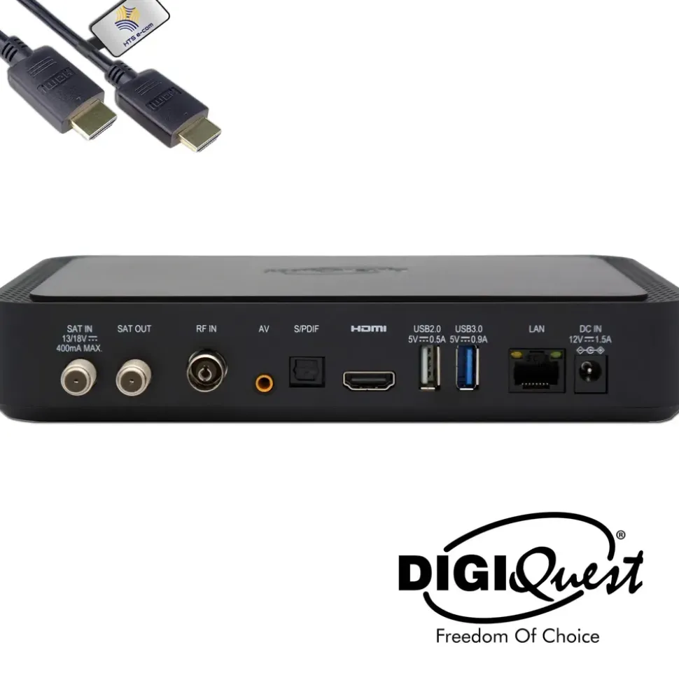 DIGIQuest TiVuSat Smartcard Schwarz + DIGIQuest Q99 4K Receiver mit WiFi Stick - tivùsat zertifiziert (bereits aktiviert), HEVC HDR, Rai Mediaset LA7, PVR ready, LAN, inkl. HDMI Kabel