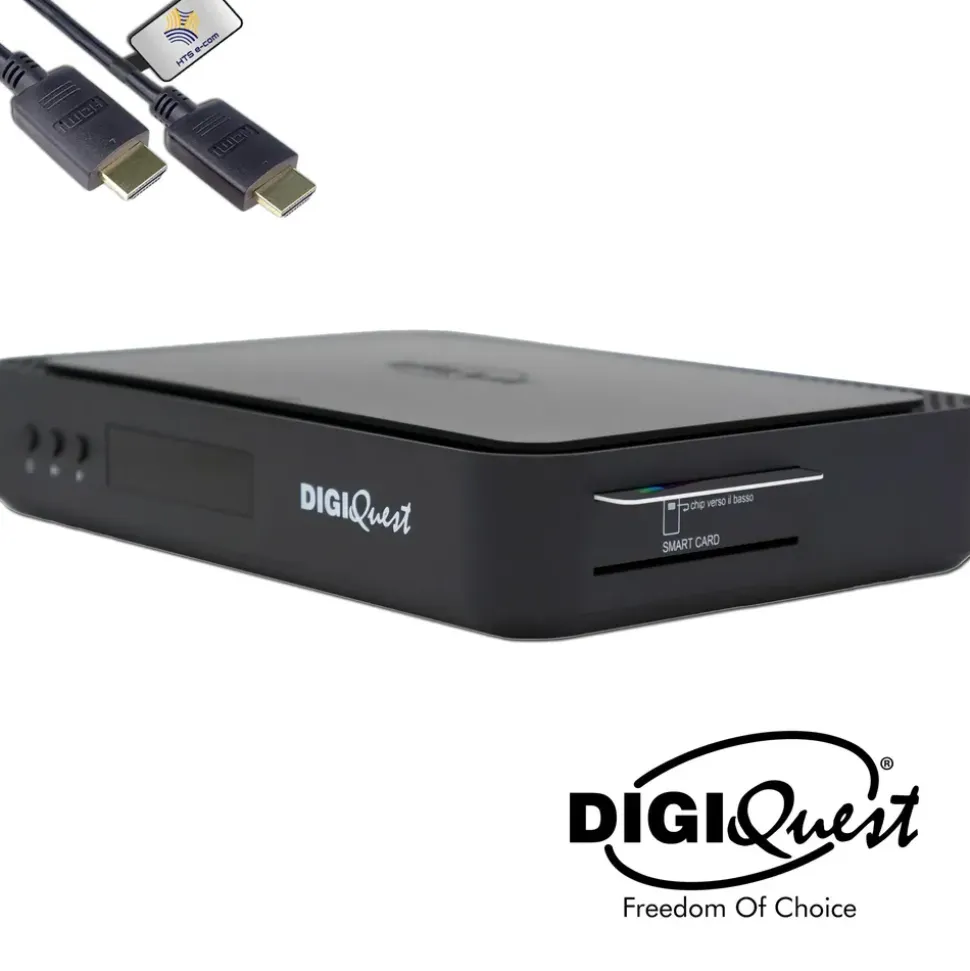 DIGIQuest TiVuSat Smartcard Schwarz + DIGIQuest Q99 4K Receiver mit WiFi Stick - tivùsat zertifiziert (bereits aktiviert), HEVC HDR, Rai Mediaset LA7, PVR ready, LAN, inkl. HDMI Kabel