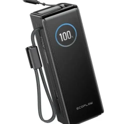 EcoFlow Powerbank 25000mAh 170W mit 100W integrierte einziehbare Kabel, 100W USB C Laptop Powerbank tragbares Ladegerät für iPhone 17/16/15 Series, MacBook, Samsung, Schwarz